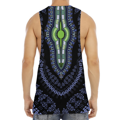 Blue And Black African Dashiki Print Men's Muscle Tank Top