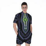Blue And Black African Dashiki Print Men's Rompers
