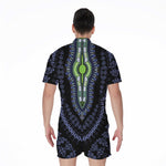 Blue And Black African Dashiki Print Men's Rompers
