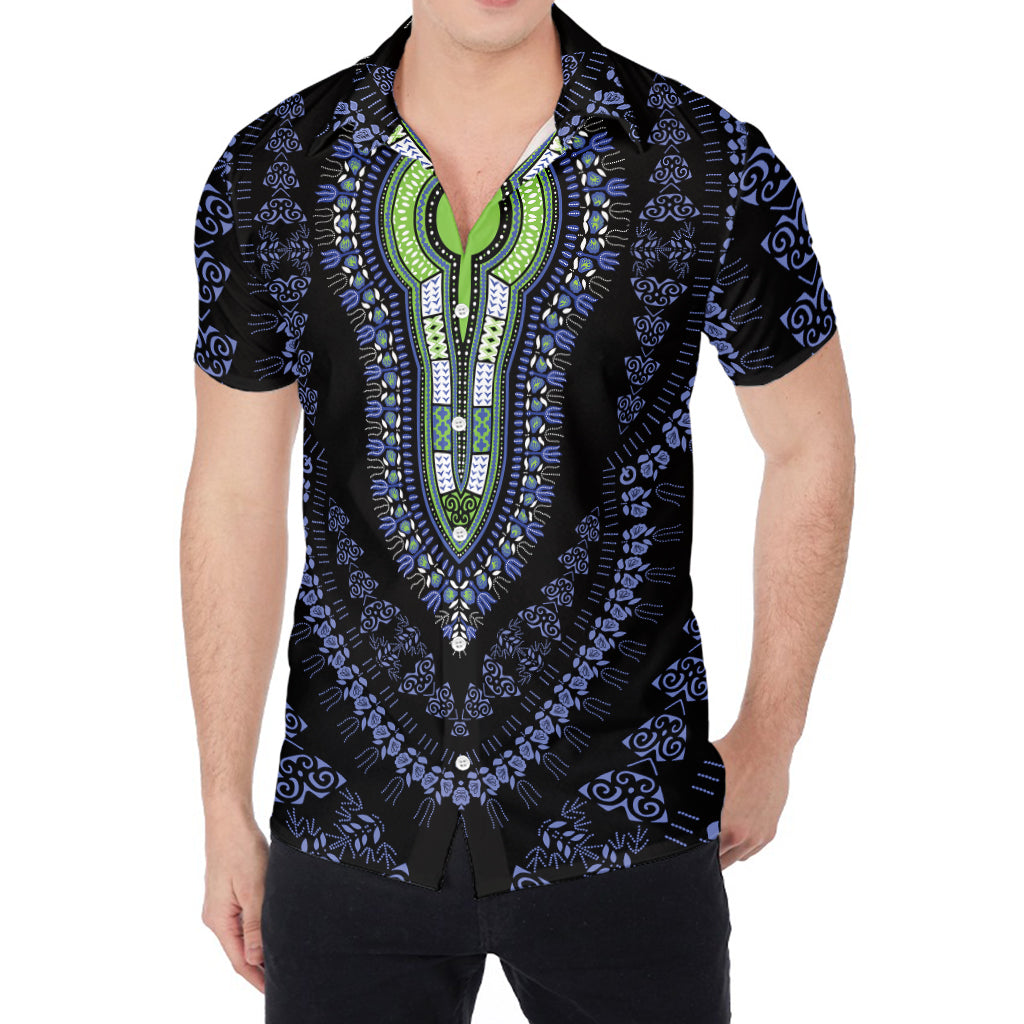 Blue And Black African Dashiki Print Men's Shirt