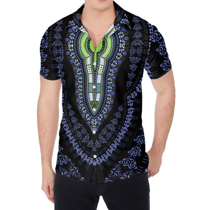 Blue And Black African Dashiki Print Men's Shirt