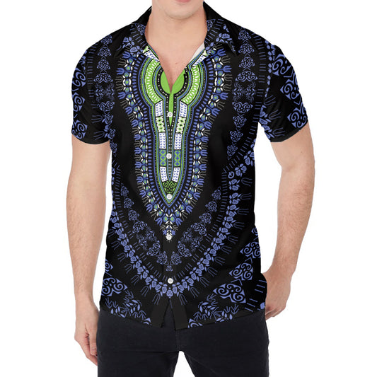 Blue And Black African Dashiki Print Men's Shirt