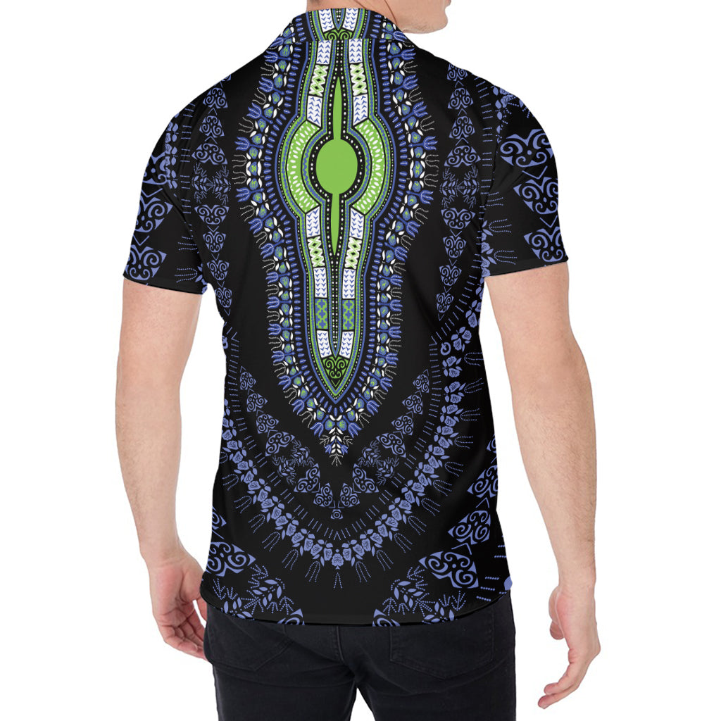 Blue And Black African Dashiki Print Men's Shirt