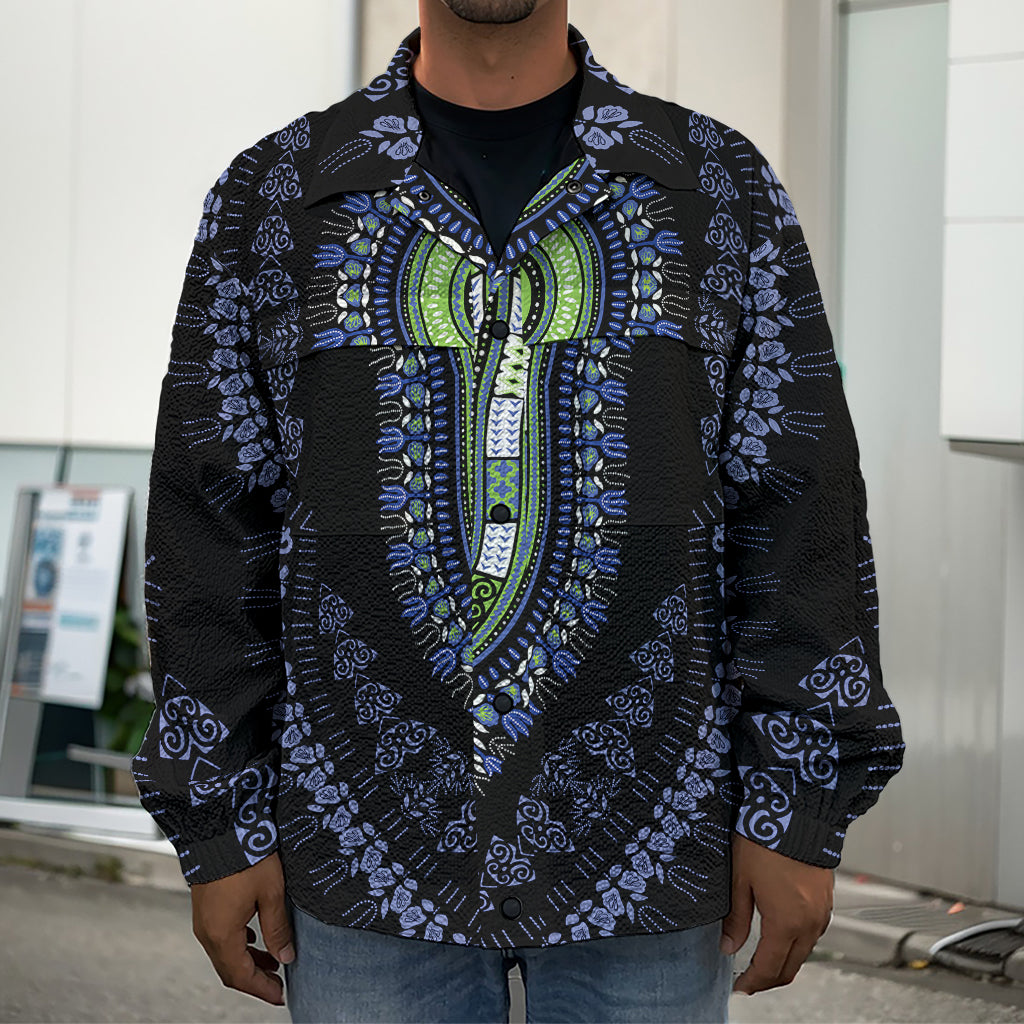 Blue And Black African Dashiki Print Men's Shirt Jacket