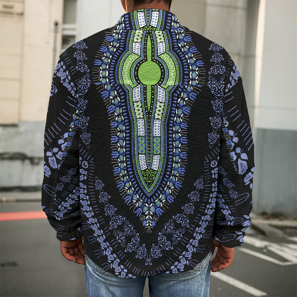 Blue And Black African Dashiki Print Men's Shirt Jacket