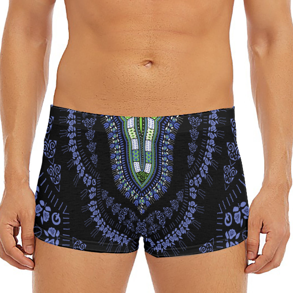 Blue And Black African Dashiki Print Men's Short Boxer Briefs