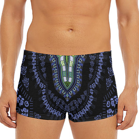 Blue And Black African Dashiki Print Men's Short Boxer Briefs