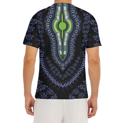 Blue And Black African Dashiki Print Men's Short Sleeve Rash Guard