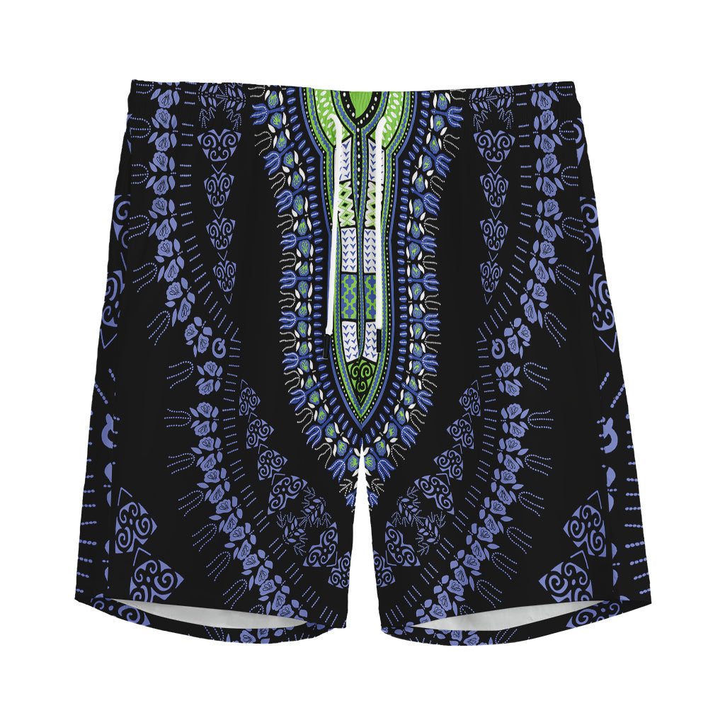 Blue And Black African Dashiki Print Men's Sports Shorts
