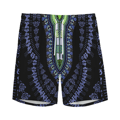 Blue And Black African Dashiki Print Men's Sports Shorts