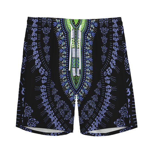 Blue And Black African Dashiki Print Men's Sports Shorts