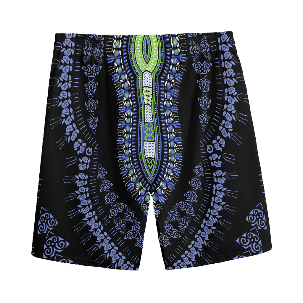 Blue And Black African Dashiki Print Men's Sports Shorts