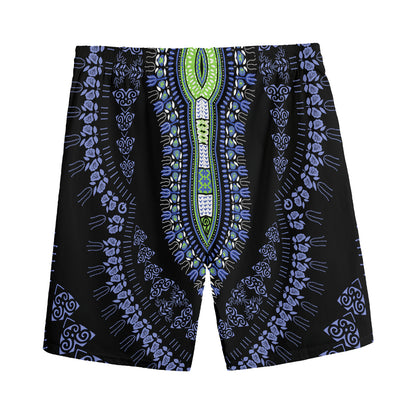 Blue And Black African Dashiki Print Men's Sports Shorts