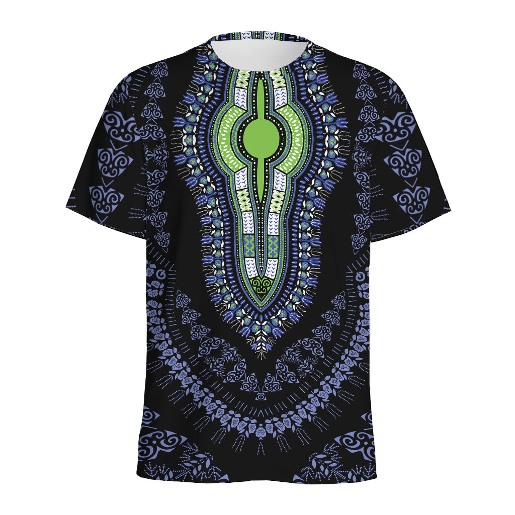 Blue And Black African Dashiki Print Men's Sports T-Shirt