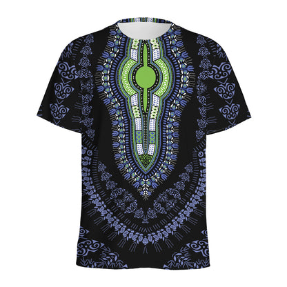 Blue And Black African Dashiki Print Men's Sports T-Shirt