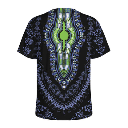 Blue And Black African Dashiki Print Men's Sports T-Shirt