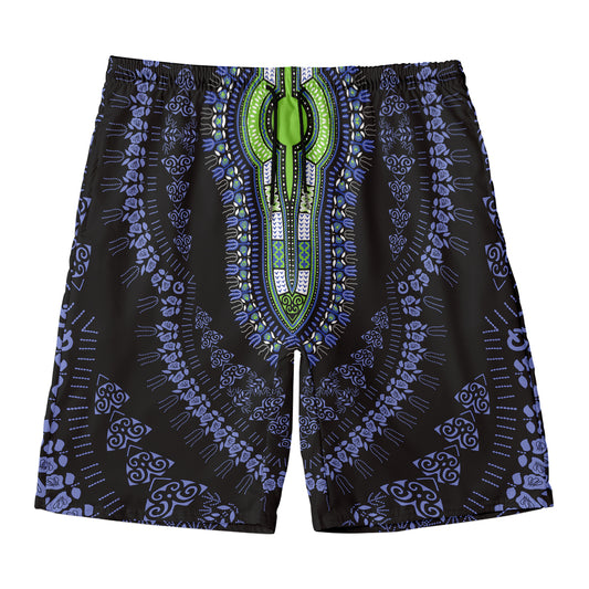 Blue And Black African Dashiki Print Men's Swim Trunks