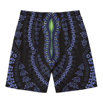 Blue And Black African Dashiki Print Men's Swim Trunks