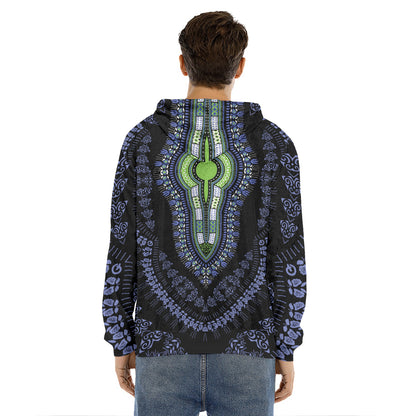 Blue And Black African Dashiki Print Men's Velvet Pullover Hoodie