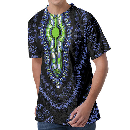Blue And Black African Dashiki Print Men's Velvet T-Shirt