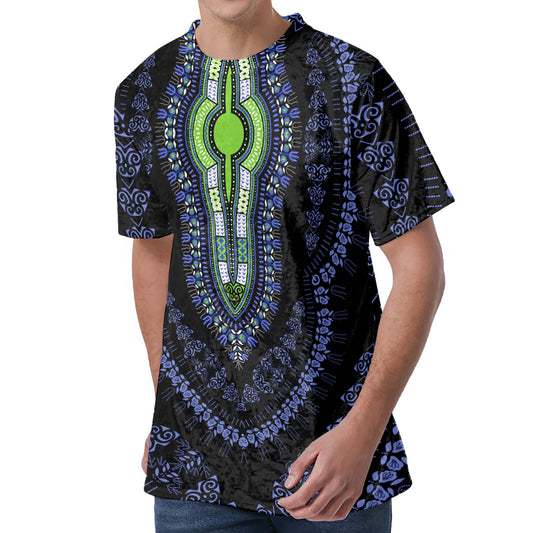 Blue And Black African Dashiki Print Men's Velvet T-Shirt