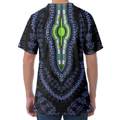 Blue And Black African Dashiki Print Men's Velvet T-Shirt