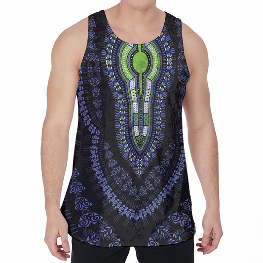 Blue And Black African Dashiki Print Men's Velvet Tank Top