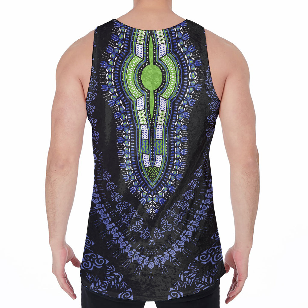 Blue And Black African Dashiki Print Men's Velvet Tank Top