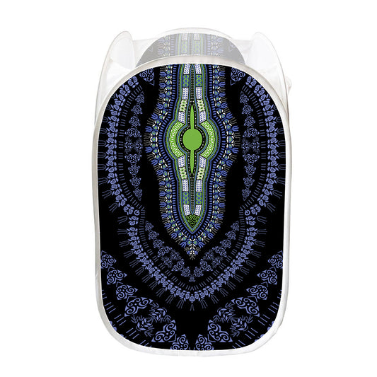 Blue And Black African Dashiki Print Mesh Laundry Hamper