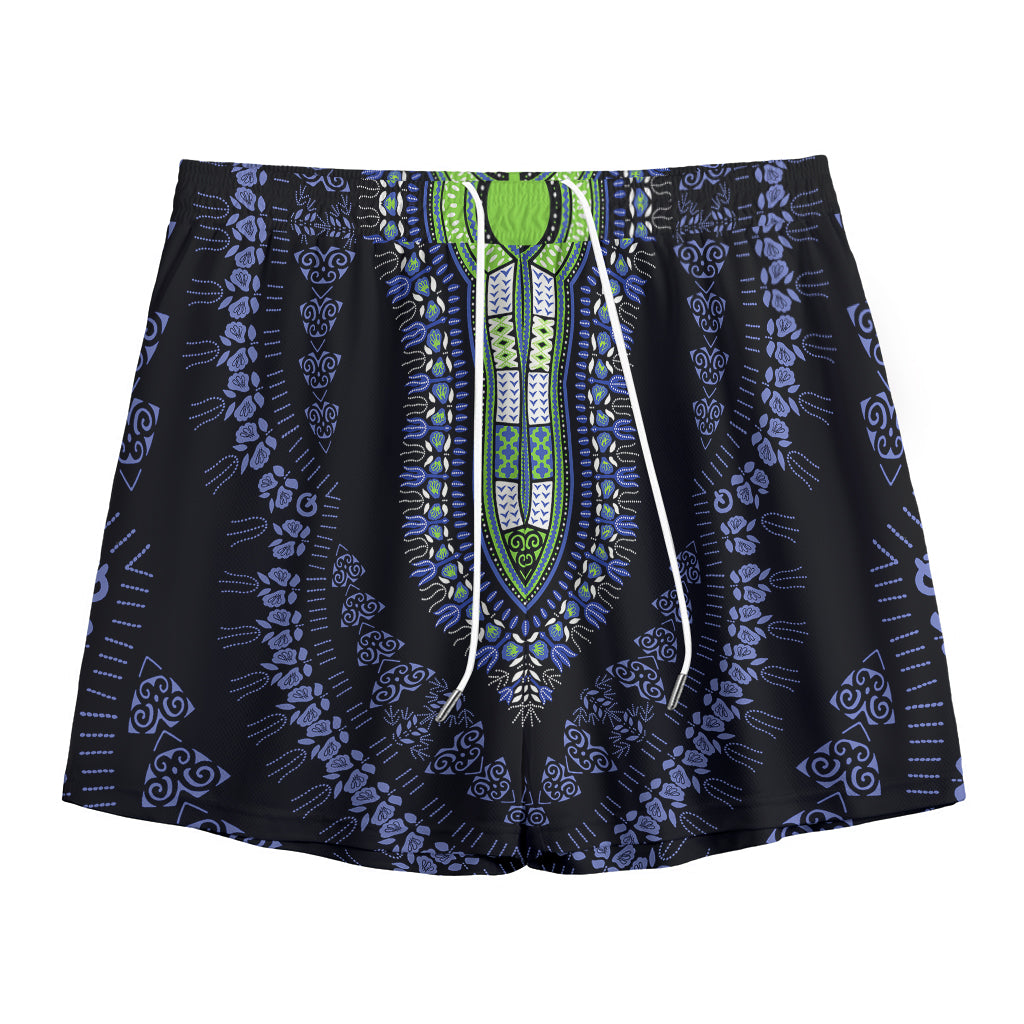 Blue And Black African Dashiki Print Mesh Shorts