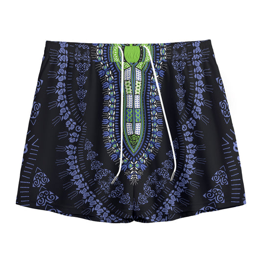Blue And Black African Dashiki Print Mesh Shorts