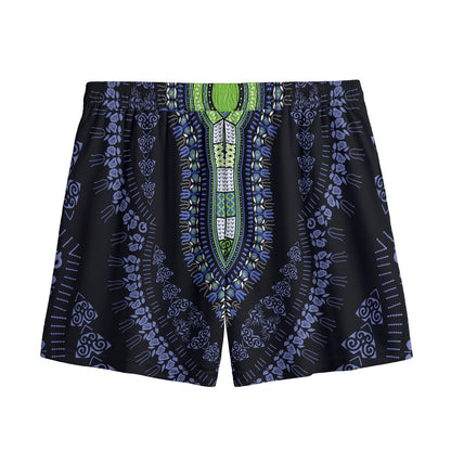 Blue And Black African Dashiki Print Mesh Shorts