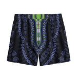 Blue And Black African Dashiki Print Mesh Shorts