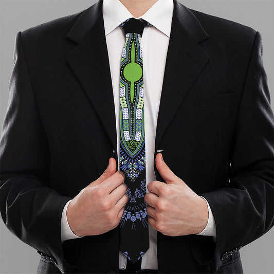 Blue And Black African Dashiki Print Necktie