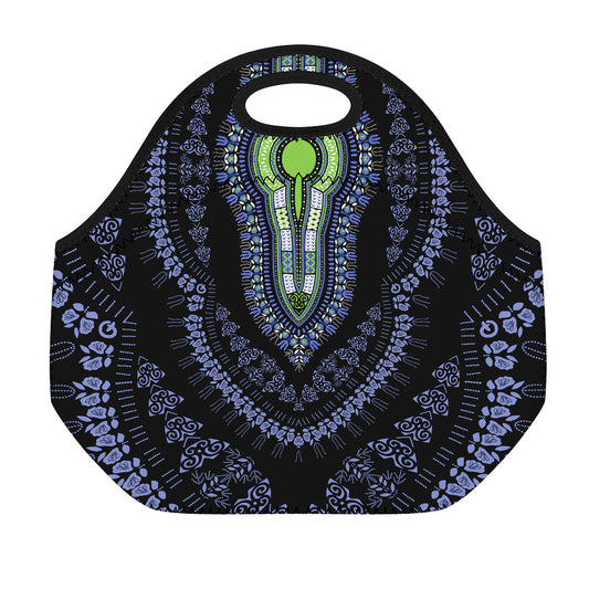 Blue And Black African Dashiki Print Neoprene Lunch Bag