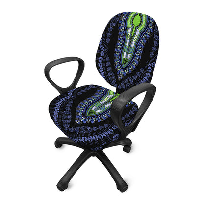 Blue And Black African Dashiki Print Office Chair Cover
