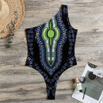 Blue And Black African Dashiki Print One Shoulder Bodysuit