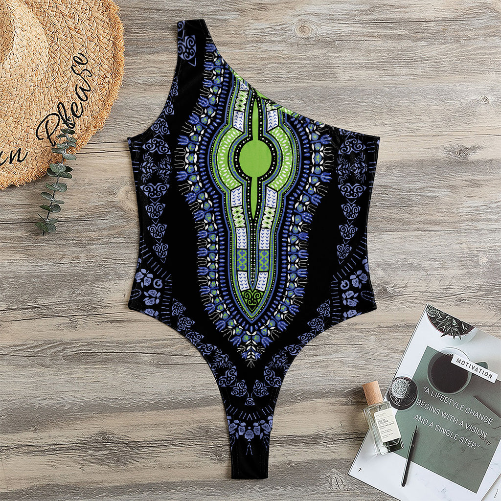 Blue And Black African Dashiki Print One Shoulder Bodysuit