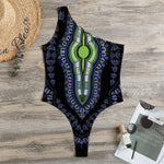 Blue And Black African Dashiki Print One Shoulder Bodysuit