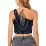 Blue And Black African Dashiki Print One Shoulder Crop Top