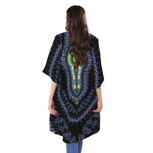 Blue And Black African Dashiki Print Open Front Beach Cover Up