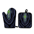 Blue And Black African Dashiki Print Oven Mitt And Pot Holder Set