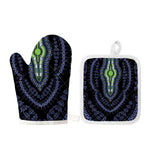 Blue And Black African Dashiki Print Oven Mitt And Pot Holder Set