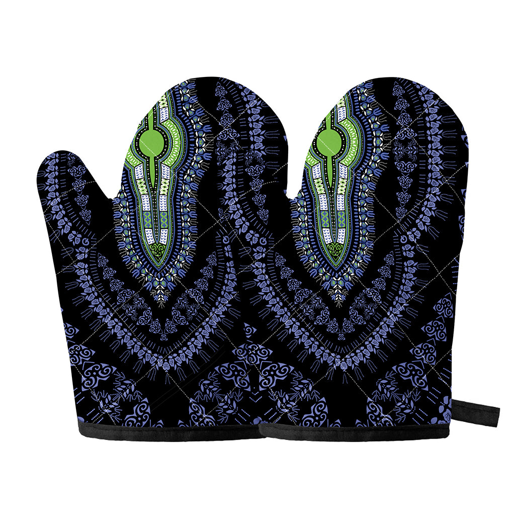 Blue And Black African Dashiki Print Oven Mitts