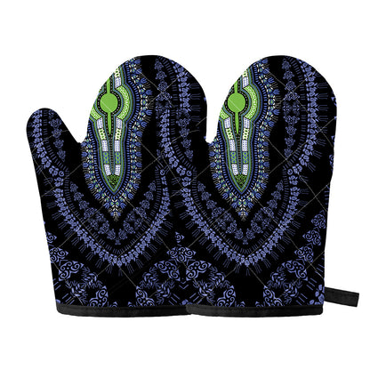 Blue And Black African Dashiki Print Oven Mitts