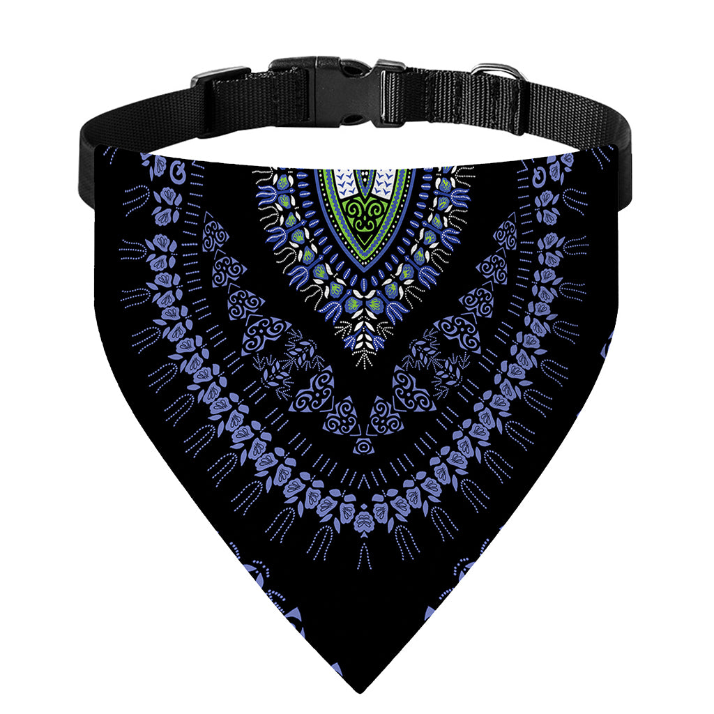 Blue And Black African Dashiki Print Over The Collar Dog Bandana