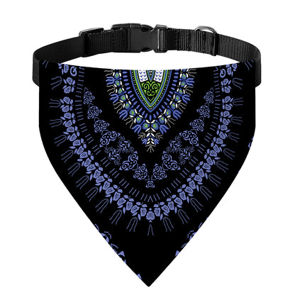 Blue And Black African Dashiki Print Over The Collar Dog Bandana