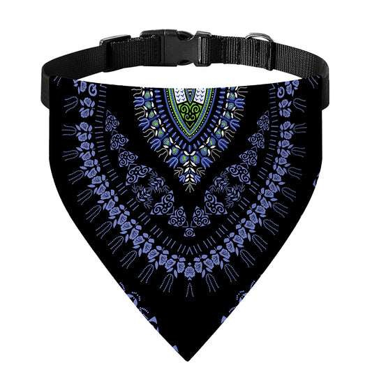 Blue And Black African Dashiki Print Over The Collar Dog Bandana
