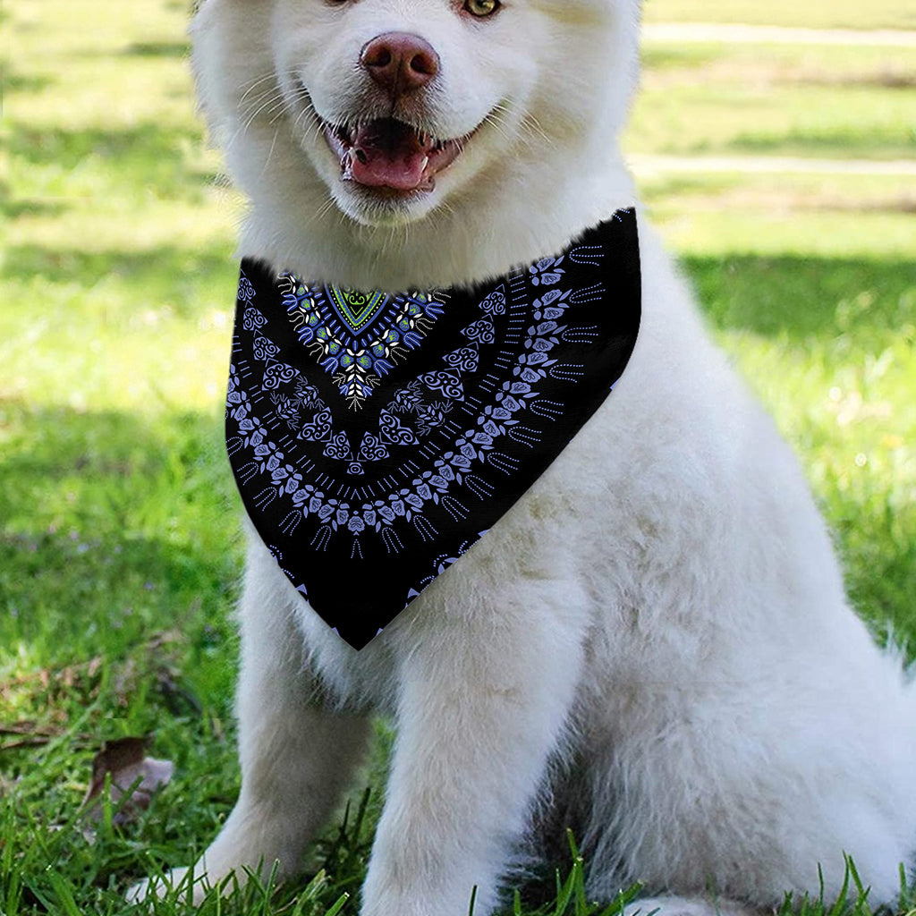 Blue And Black African Dashiki Print Over The Collar Dog Bandana