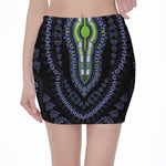 Blue And Black African Dashiki Print Pencil Mini Skirt